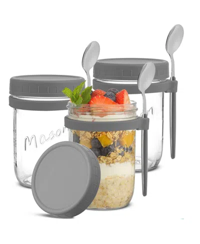 Shop Joyjolt Dawn Overnight Oats Glass Containers, 16 Oz, Set Of 3 In Gray