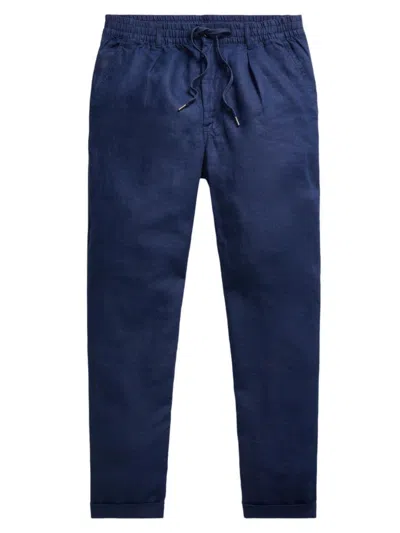 Shop Polo Ralph Lauren Men's Athletic Linen Trousers In Newport Navy