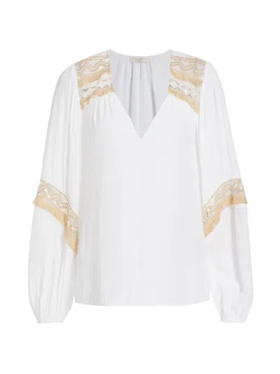 Shop Ramy Brook Women's Laurel Embroidered Tassel Blouse In Ivory
