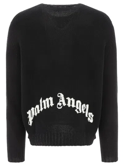 Shop Palm Angels "curved Logo" Sweater In Black