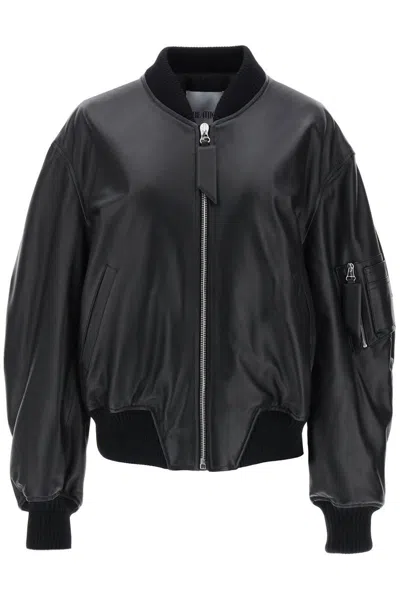 Shop Attico The  Anja Leather Bomber Jacket In Black