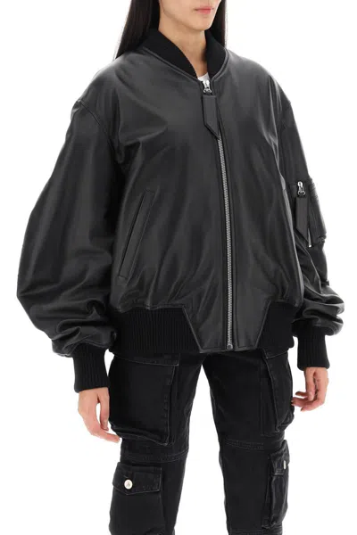 Shop Attico The  Anja Leather Bomber Jacket In Black