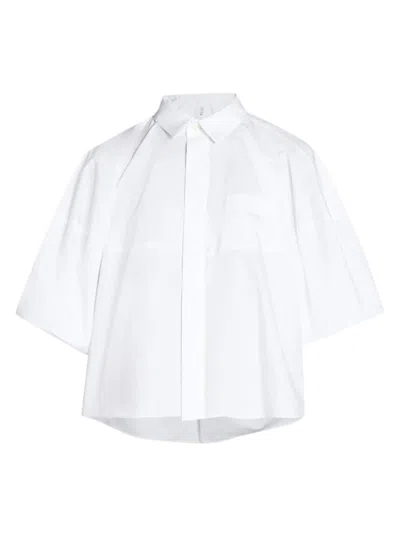 Shop Sacai Women's Puff-sleeve Cotton Crop Shirt In Off White