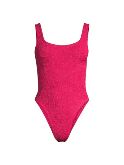 Shop Hunza G Women's Square Neck One-piece Swimsuit In Metallic Raspberry