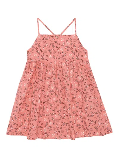 Shop Off-white Little Girl's & Girl's Bandana Square Neck Dress In Coral Red