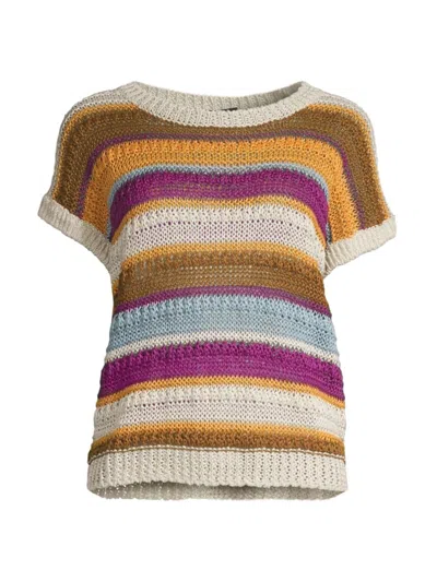 Shop Weekend Max Mara Women's Acceso Striped Linen Knit Short-sleeve Sweater In Tobacco