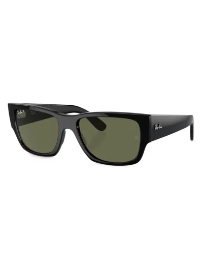 Shop Ray Ban Women's Rb0947s Carlos 56mm Rectangular Sunglasses In Black Dark Green