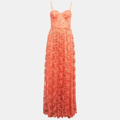 Pre-owned Alice And Olivia Orange Tyler Bustier Tulle Lace Corset Maxi Dress M