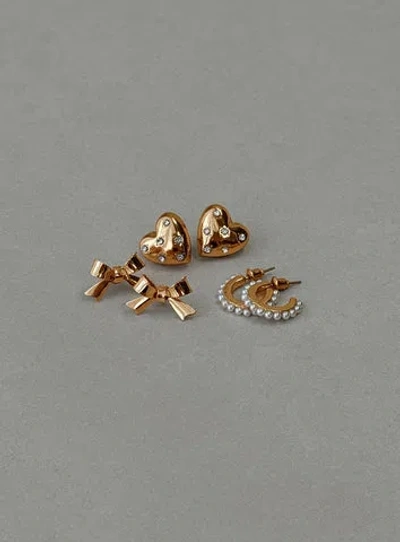 Shop Princess Polly Lower Impact Bows & Hearts Earring Pack In Gold
