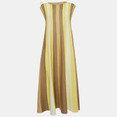 Pre-owned Loro Piana Yellow Stripe Cashmere Knit Sleeveless Flared Maxi Dress S