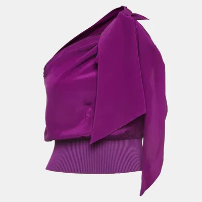 Pre-owned Max Mara Purple Silk And Rib Knit One Shoulder Tie-up Crop Top S
