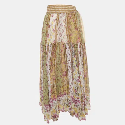 Pre-owned Sportmax Multicolor Floral Print Cotton Tiered Wrap Maxi Skirt M