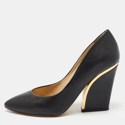 Pre-owned Chloé Black Leather Block Heel Pumps Size 37.5