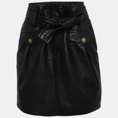 Pre-owned Maje Black Leather Belted Mini Skirt S