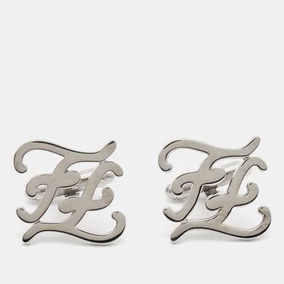 Pre-owned Fendi Karligraphy Ff Silver Tone Cufflinks