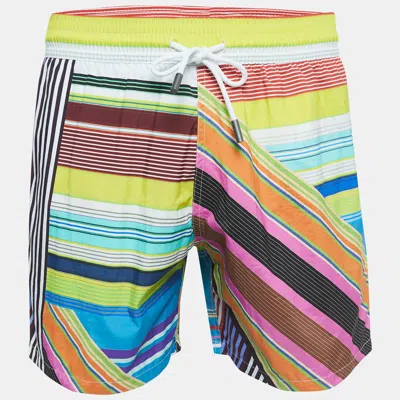 Pre-owned Etro Multicolor Striped Print Nylon Swim Shorts M