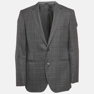 Pre-owned Boss By Hugo Boss Grey Checked Wool Single Breasted Blazer L