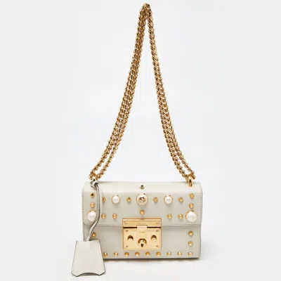 Pre-owned Gucci Beige Leather Small Pearl Studded Padlock Shoulder Bag
