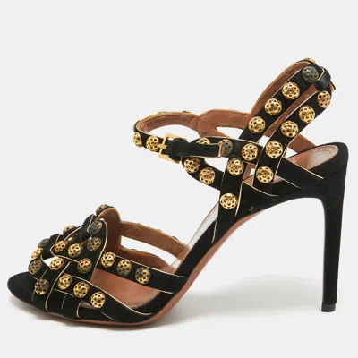 Pre-owned Alaïa Black Suede Studded Ankle Strap Sandals Size 40