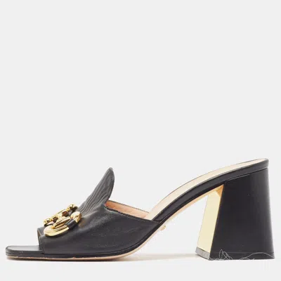 Pre-owned Gucci Back Leather Horsebit Slide Sandals Size 37.5 In Black
