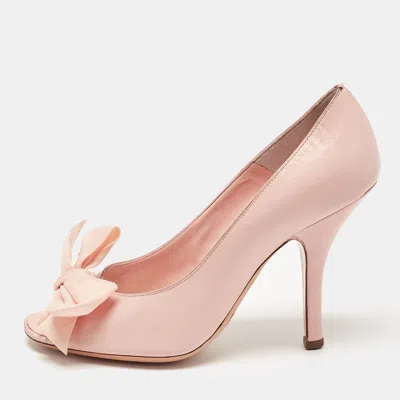 Pre-owned Marc Jacobs Pink/peach Leather And Fabric Bow Peep Toe Pumps Size 37