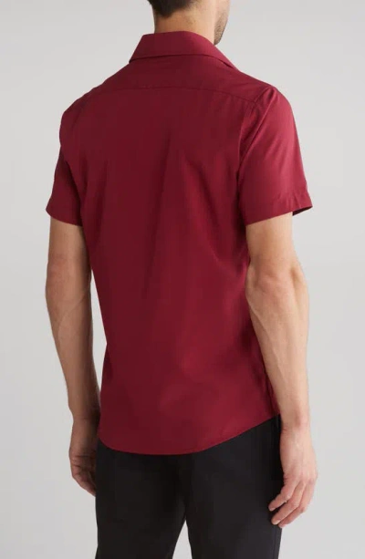 Shop Tom Baine Slim Fit Performance Stretch Short Sleeve Button-up Shirt In Burgundy