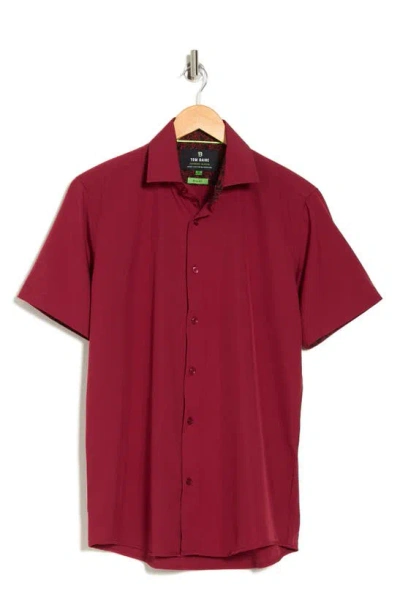Shop Tom Baine Slim Fit Performance Stretch Short Sleeve Button-up Shirt In Burgundy