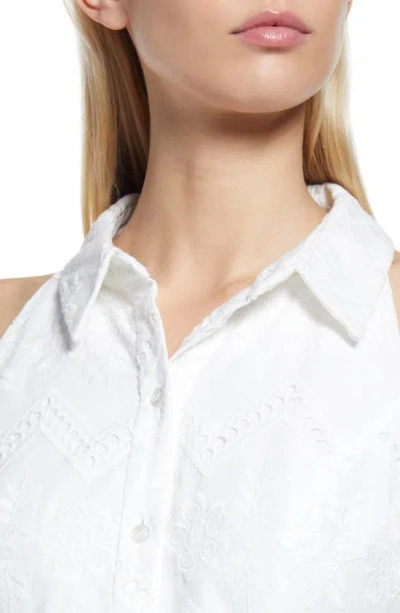 Shop Vince Camuto Cotton Eyelet Sleeveless Shirtdress In Ivory
