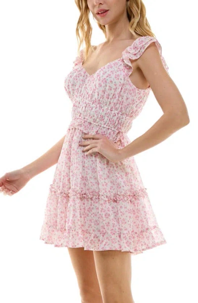 Shop Row A Floral Ruffle Dress In Ivory Pink Floral