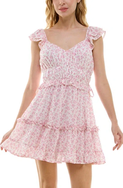 Shop Row A Floral Ruffle Dress In Ivory Pink Floral