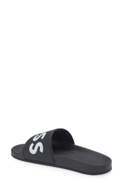 Hugo Boss Logo-embossed Open-toe Slides In Black