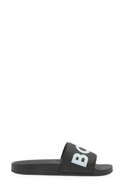 Hugo Boss Logo-embossed Open-toe Slides In Black
