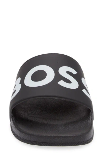 Hugo Boss Logo-embossed Open-toe Slides In Black