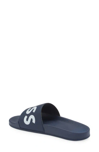 Hugo Boss Italian-made Slides With Raised Logo In Navy