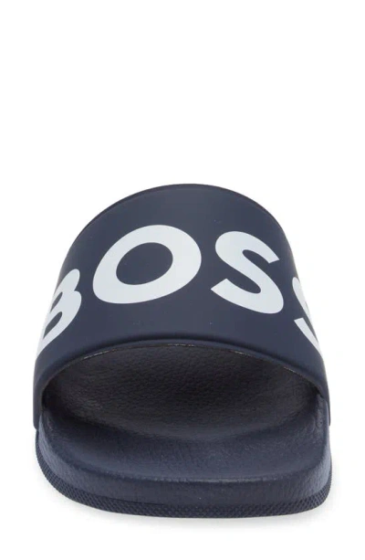 Hugo Boss Italian-made Slides With Raised Logo In Navy