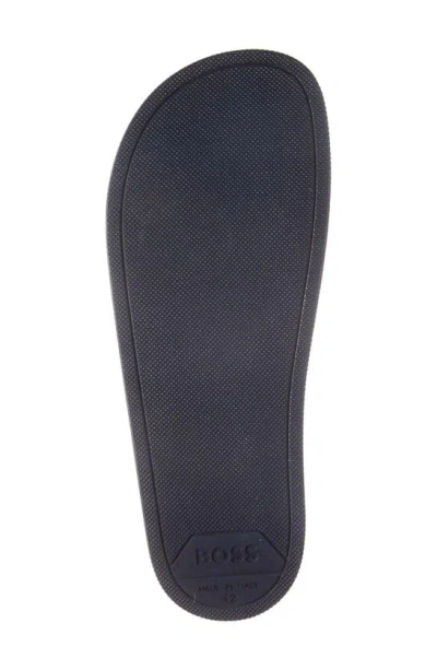Hugo Boss Italian-made Slides With Raised Logo In Navy