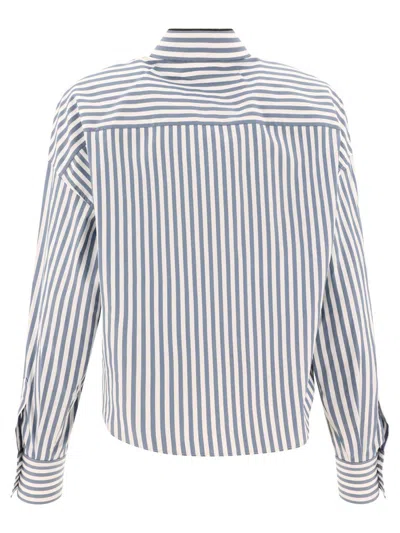 Shop Brunello Cucinelli Striped Shirt With Shiny Collar In Blue