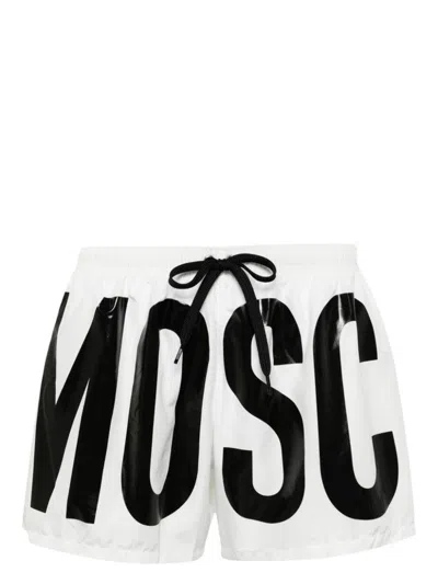 Shop Moschino Swim Shorts With Logo And Drawstring In White