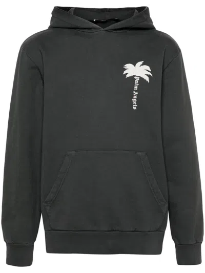 Shop Palm Angels Cotton Hoodie With Palm Tree In Grey