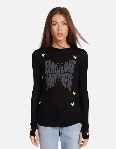 Lauren Moshi Mckinley Neon Peace Love Butterflies In Black