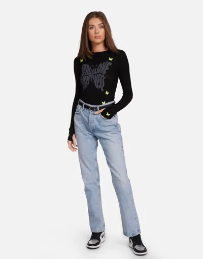 Lauren Moshi Mckinley Neon Peace Love Butterflies In Black