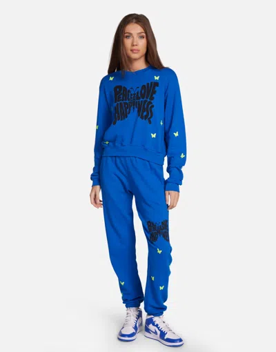 Lauren Moshi Spalding Neon Peace Love Butterflies In Vibrant Blue