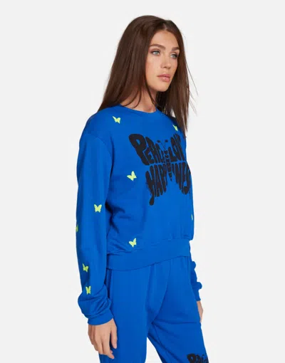 Lauren Moshi Spalding Neon Peace Love Butterflies In Vibrant Blue