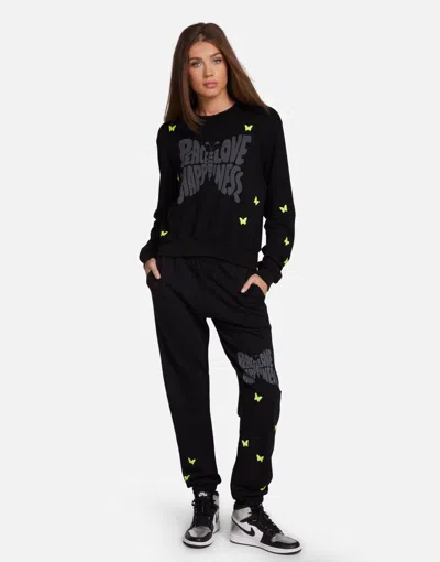 Lauren Moshi Spalding Neon Peace Love Butterflies In Black