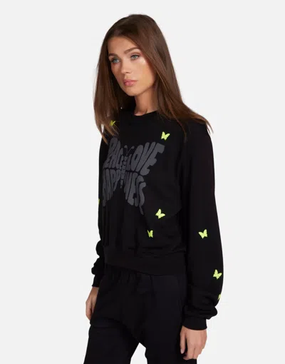 Lauren Moshi Spalding Neon Peace Love Butterflies In Black