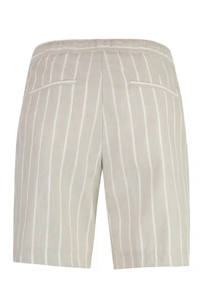 Shop Hugo Boss Boss Linen Bermuda-shorts In Beige