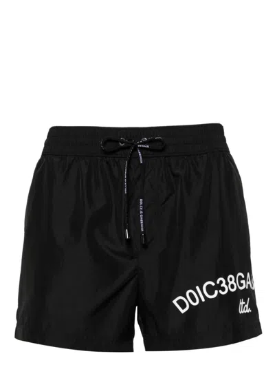 Shop Dolce & Gabbana Swim Shorts With Logo Print In Black