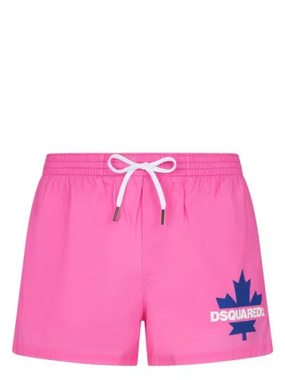 Shop Dsquared2 Stretch Swim Shorts With Logo In Rosa E Blu