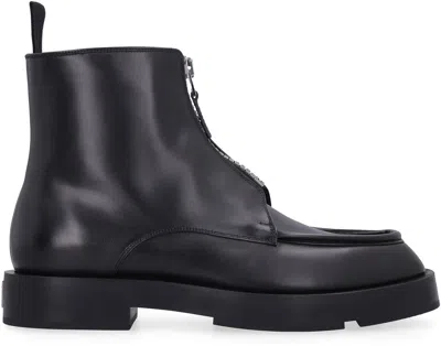 Shop Givenchy Squared Leather Ankle Boots In Black