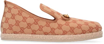 Shop Gucci Gg Supreme Fabric Loafers In Beige